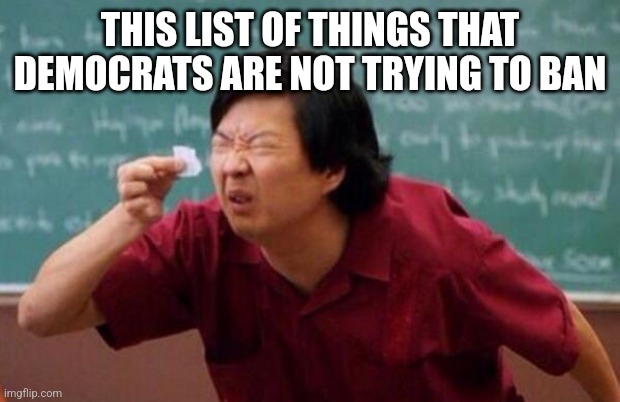 List of people I trust | THIS LIST OF THINGS THAT DEMOCRATS ARE NOT TRYING TO BAN | image tagged in list of people i trust | made w/ Imgflip meme maker