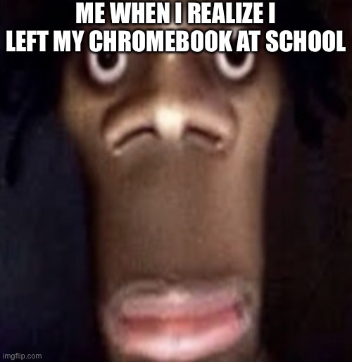 This happened to me once | ME WHEN I REALIZE I LEFT MY CHROMEBOOK AT SCHOOL | image tagged in quandale dingle,chromebook,oh shit,school | made w/ Imgflip meme maker