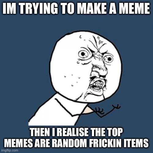 bruh | IM TRYING TO MAKE A MEME; THEN I REALISE THE TOP MEMES ARE RANDOM FRICKIN ITEMS | image tagged in memes,y u no | made w/ Imgflip meme maker