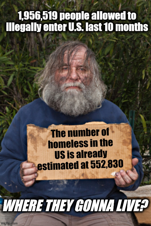 Blak Homeless Sign | 1,956,519 people allowed to illegally enter U.S. last 10 months; The number of homeless in the US is already estimated at 552,830; WHERE THEY GONNA LIVE? | image tagged in blak homeless sign,biden,illegal immigration | made w/ Imgflip meme maker