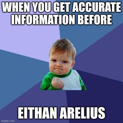 Success Kid Meme | WHEN YOU GET ACCURATE INFORMATION BEFORE; EITHAN ARELIUS | image tagged in memes,success kid | made w/ Imgflip meme maker