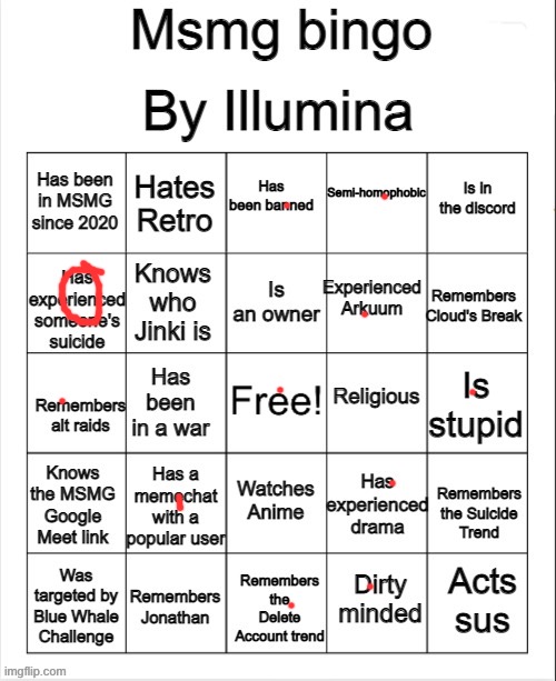 MSMG bingo | image tagged in msmg bingo | made w/ Imgflip meme maker