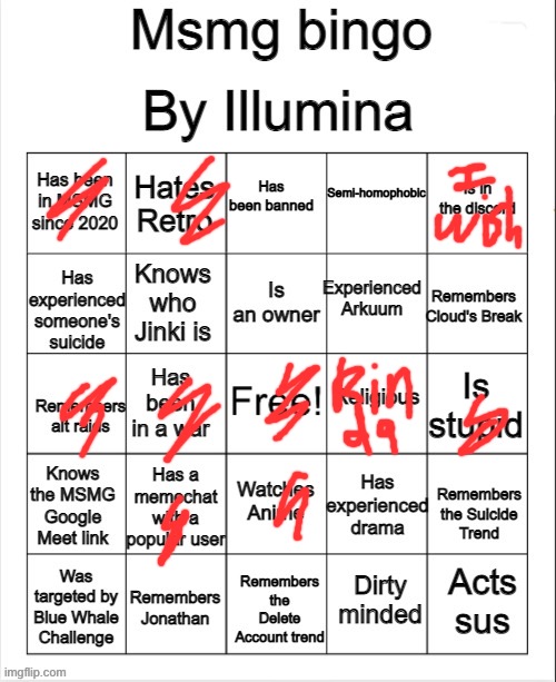 MSMG bingo | image tagged in msmg bingo | made w/ Imgflip meme maker