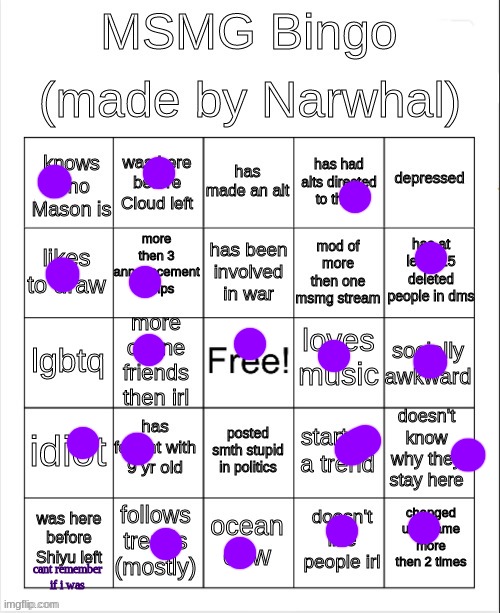 msmg bingo | cant remember if i was | image tagged in msmg bingo | made w/ Imgflip meme maker