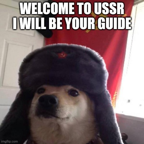 Russian Doge | WELCOME TO USSR
I WILL BE YOUR GUIDE | image tagged in russian doge | made w/ Imgflip meme maker