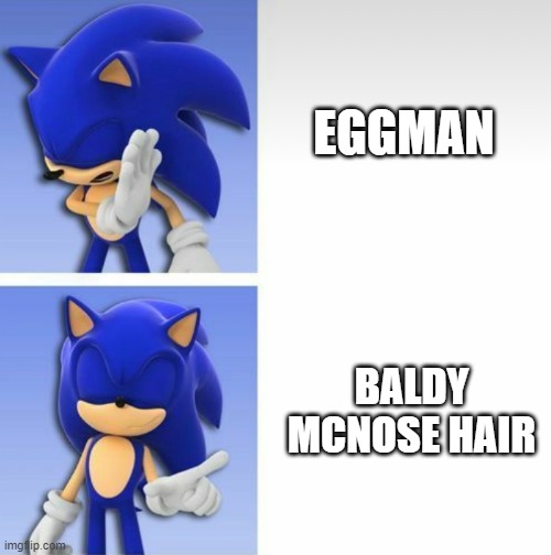 Sonic calls Eggman some weird things | EGGMAN; BALDY MCNOSE HAIR | image tagged in sonic hotline bling | made w/ Imgflip meme maker