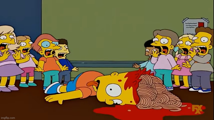 Bart fakes his death with Spaghetti | image tagged in bart fakes his death with spaghetti | made w/ Imgflip meme maker