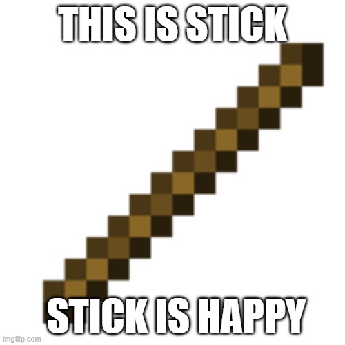 THIS IS STICK; STICK IS HAPPY | image tagged in stick,funny memes,dumb meme | made w/ Imgflip meme maker
