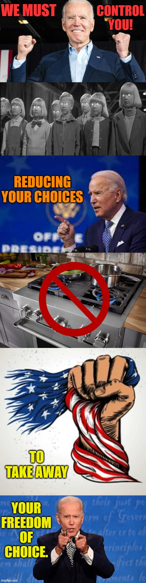 Is This The Real Plan? | CONTROL YOU! WE MUST; REDUCING YOUR CHOICES; TO TAKE AWAY; YOUR FREEDOM OF CHOICE. | image tagged in memes,politics,joe biden,take,away,freedom | made w/ Imgflip meme maker