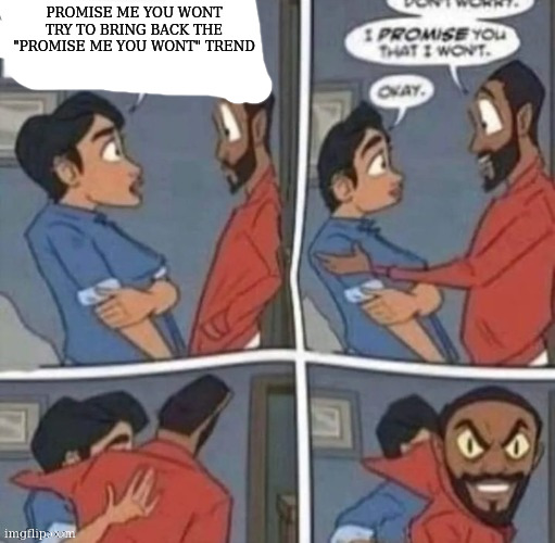 promise me you wont blank | PROMISE ME YOU WONT TRY TO BRING BACK THE "PROMISE ME YOU WONT" TREND | image tagged in promise me you wont blank | made w/ Imgflip meme maker