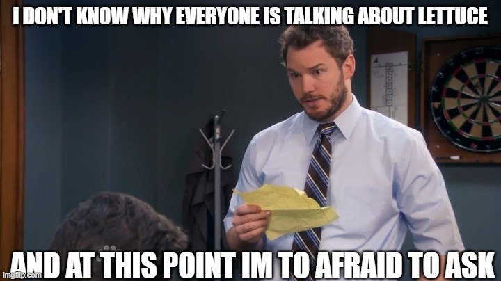 Andy To afraid Original | I DON'T KNOW WHY EVERYONE IS TALKING ABOUT LETTUCE; AND AT THIS POINT IM TO AFRAID TO ASK | image tagged in andy to afraid original | made w/ Imgflip meme maker
