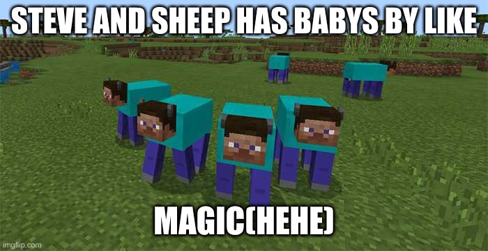 me and the boys | STEVE AND SHEEP HAS BABYS BY LIKE; MAGIC(HEHE) | image tagged in me and the boys | made w/ Imgflip meme maker