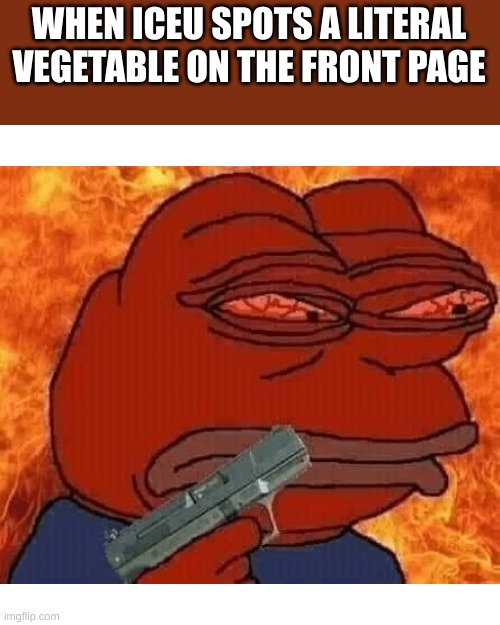 ye | WHEN ICEU SPOTS A LITERAL VEGETABLE ON THE FRONT PAGE | image tagged in meme,memes,funny,lol,iceu | made w/ Imgflip meme maker