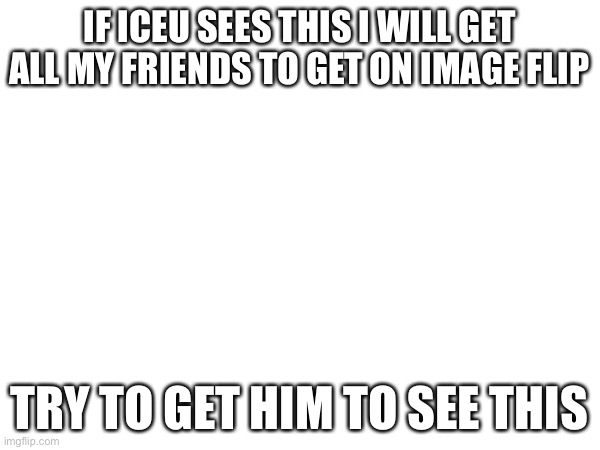 Get this to ICEU | IF ICEU SEES THIS I WILL GET ALL MY FRIENDS TO GET ON IMAGE FLIP; TRY TO GET HIM TO SEE THIS | image tagged in blank white template | made w/ Imgflip meme maker