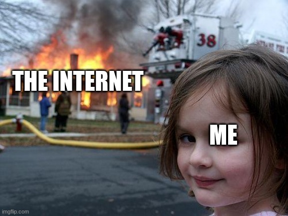 Disaster Girl | THE INTERNET; ME | image tagged in memes,disaster girl | made w/ Imgflip meme maker