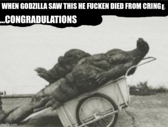 godzilla cring | E | image tagged in godzilla cring | made w/ Imgflip meme maker