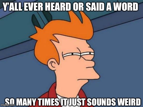 have y’all ever? | Y’ALL EVER HEARD OR SAID A WORD; SO MANY TIMES IT JUST SOUNDS WEIRD | image tagged in memes,futurama fry | made w/ Imgflip meme maker