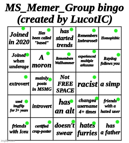 Yep I did it myself (I guess most of what I added was about myself) | image tagged in msmg bingo - by lucotic | made w/ Imgflip meme maker