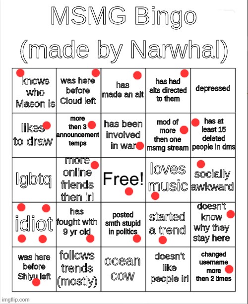 msmg bingo | image tagged in msmg bingo | made w/ Imgflip meme maker