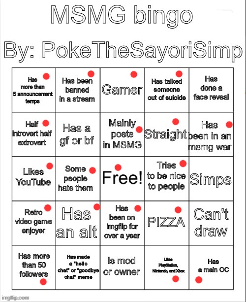 MSMG bingo by poke | image tagged in msmg bingo by poke | made w/ Imgflip meme maker