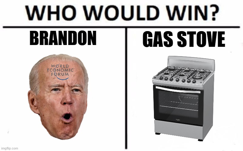 'U.S considers banning or restricting gas stoves' | BRANDON; GAS STOVE | image tagged in memes,who would win,joe biden | made w/ Imgflip meme maker