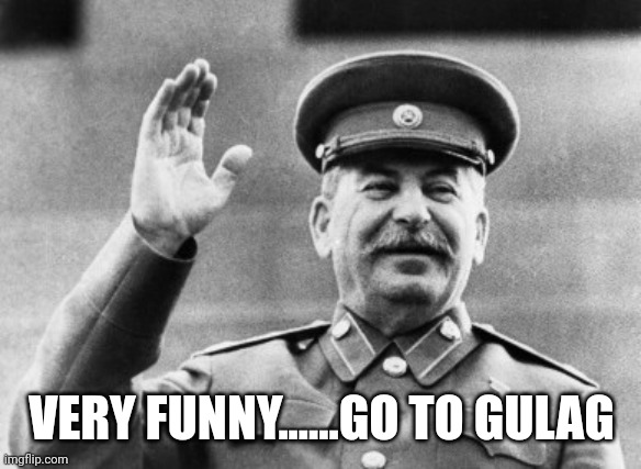 Stalin funny | VERY FUNNY......GO TO GULAG | image tagged in excuse me stalin,stalin,joseph stalin | made w/ Imgflip meme maker