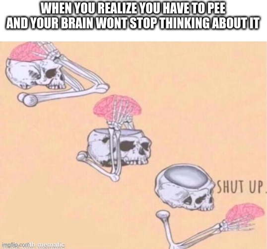 hate when this happens | WHEN YOU REALIZE YOU HAVE TO PEE AND YOUR BRAIN WONT STOP THINKING ABOUT IT | image tagged in shut up brain | made w/ Imgflip meme maker