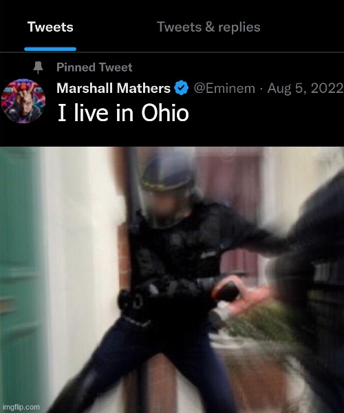 Detroit, OH | I live in Ohio | image tagged in fbi door breach,eminem,twitter | made w/ Imgflip meme maker