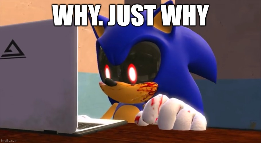 Sonic.exe finds the internet | WHY. JUST WHY | image tagged in sonic exe finds the internet | made w/ Imgflip meme maker