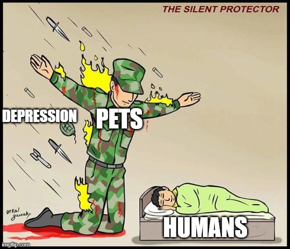 the silent protector | PETS; DEPRESSION; HUMANS | image tagged in the silent protector | made w/ Imgflip meme maker