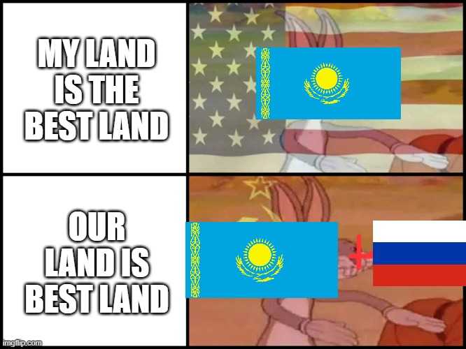 Capitalist and communist | MY LAND IS THE BEST LAND; OUR LAND IS BEST LAND | image tagged in capitalist and communist | made w/ Imgflip meme maker
