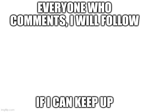 I'll try | EVERYONE WHO COMMENTS, I WILL FOLLOW; IF I CAN KEEP UP | made w/ Imgflip meme maker