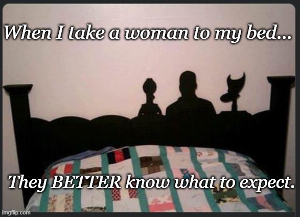We Got MOVIESIGN! | When I take a woman to my bed... They BETTER know what to expect. | image tagged in mst3k,funny memes | made w/ Imgflip meme maker
