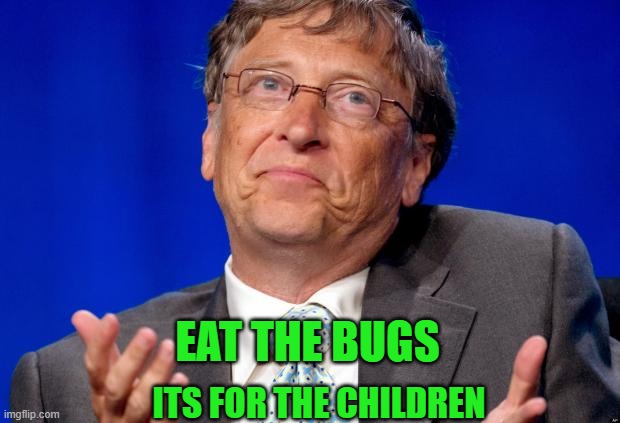 bill gates | EAT THE BUGS ITS FOR THE CHILDREN | image tagged in bill gates | made w/ Imgflip meme maker