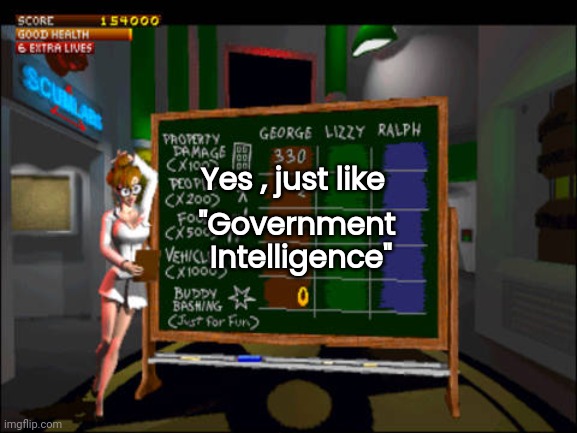 Doctor Betty Veronica | Yes , just like "Government
 Intelligence" | image tagged in doctor betty veronica | made w/ Imgflip meme maker