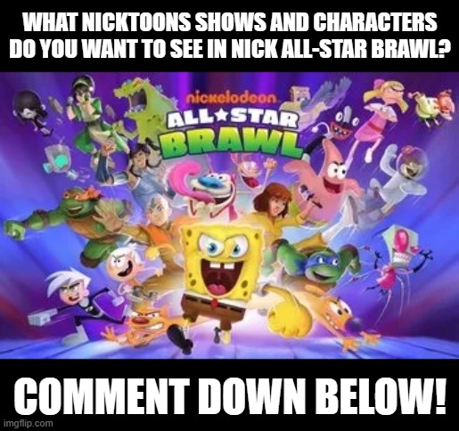 With plenty more room for more franchises and characters, what Nicktoons do you want to see next in the game? | WHAT NICKTOONS SHOWS AND CHARACTERS DO YOU WANT TO SEE IN NICK ALL-STAR BRAWL? COMMENT DOWN BELOW! | image tagged in nickelodeon,nicktoons,video games,updates,dlc | made w/ Imgflip meme maker