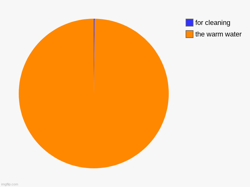 how showers are like | the warm water, for cleaning | image tagged in charts,pie charts | made w/ Imgflip chart maker