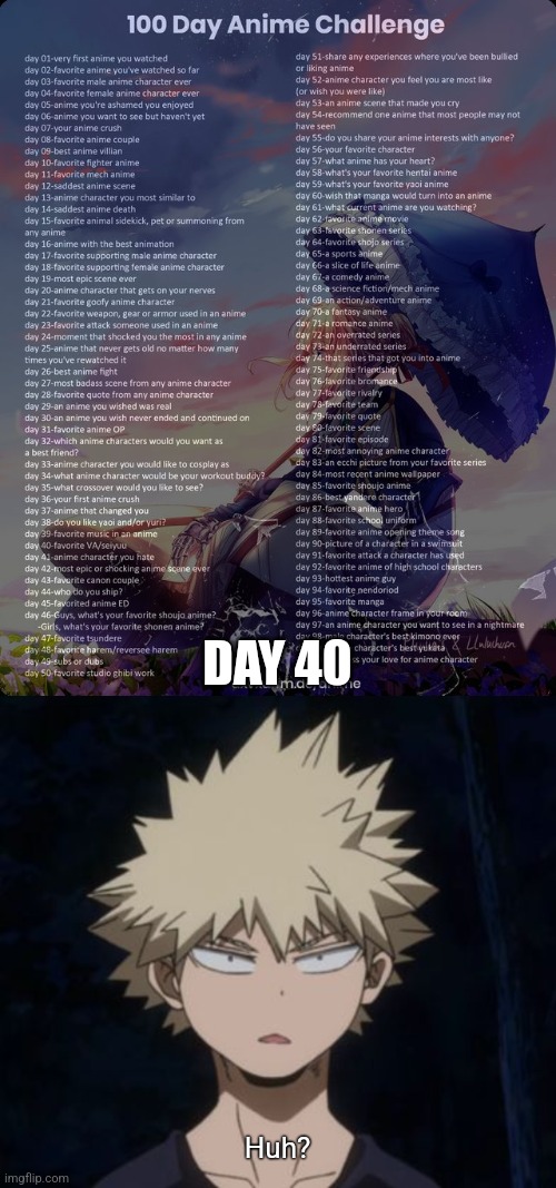 *Didn't Even Notice* | DAY 40; Huh? | image tagged in 100 day anime challenge,bakugo's huh | made w/ Imgflip meme maker