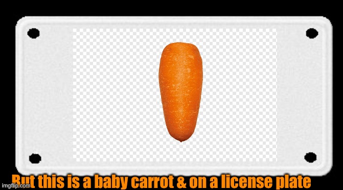 Awww! | But this is a baby carrot & on a license plate | image tagged in baby carrot,license plate,cuteness cubed | made w/ Imgflip meme maker