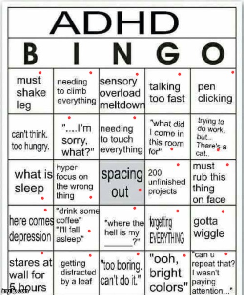 all except "cant think, too hungry" | image tagged in adhd bingo | made w/ Imgflip meme maker