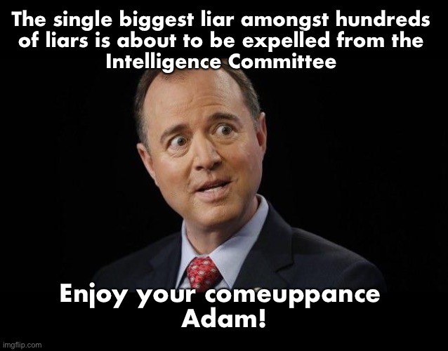 It’s been a long time coming | The single biggest liar amongst hundreds 
of liars is about to be expelled from the 
Intelligence Committee; Enjoy your comeuppance 
Adam! | image tagged in adam schiff | made w/ Imgflip meme maker
