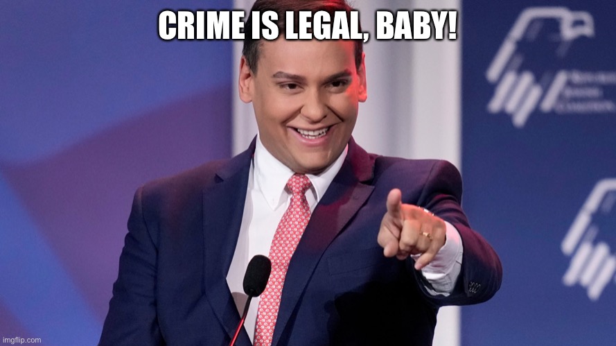 George Santos smile | CRIME IS LEGAL, BABY! | image tagged in george santos | made w/ Imgflip meme maker