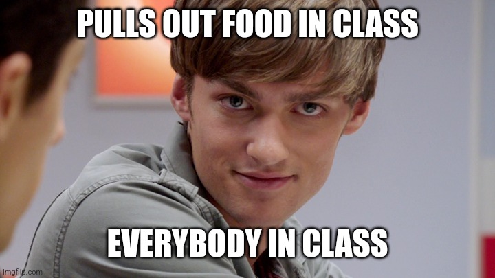 Jaydenwantssomefood | PULLS OUT FOOD IN CLASS; EVERYBODY IN CLASS | image tagged in power rangers | made w/ Imgflip meme maker