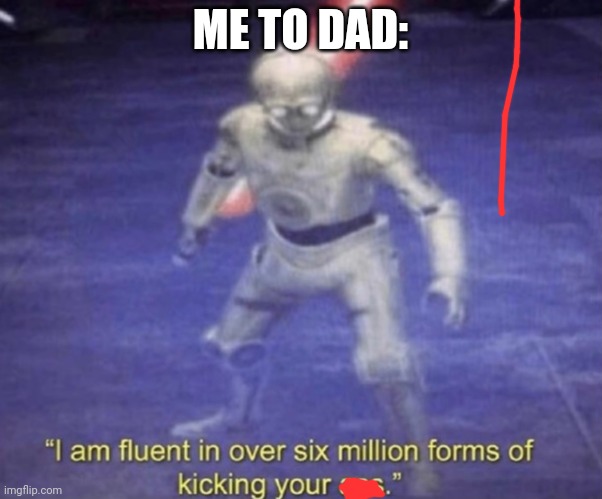 I am fluent in over six million forms of kicking your ass | ME TO DAD: | image tagged in i am fluent in over six million forms of kicking your ass | made w/ Imgflip meme maker