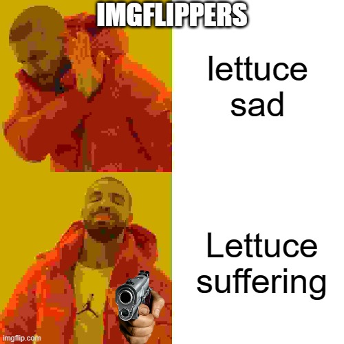 Drake Hotline Bling Meme | lettuce sad Lettuce suffering IMGFLIPPERS | image tagged in memes,drake hotline bling | made w/ Imgflip meme maker