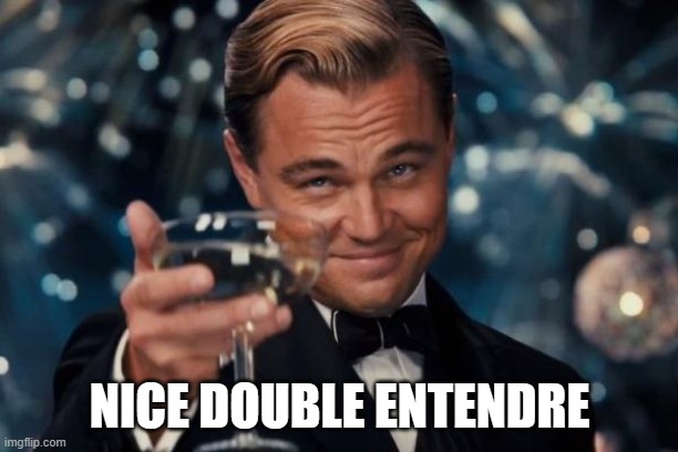Leonardo Dicaprio Cheers Meme | NICE DOUBLE ENTENDRE | image tagged in memes,leonardo dicaprio cheers | made w/ Imgflip meme maker