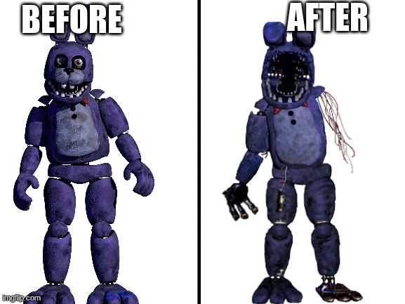 we have to stop cartnite they goy BONNIE ? | AFTER; BEFORE | image tagged in blank white template,cartnite | made w/ Imgflip meme maker