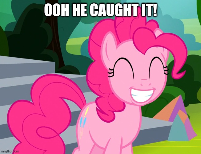 Cute Pinkie Pie (MLP) | OOH HE CAUGHT IT! | image tagged in cute pinkie pie mlp | made w/ Imgflip meme maker