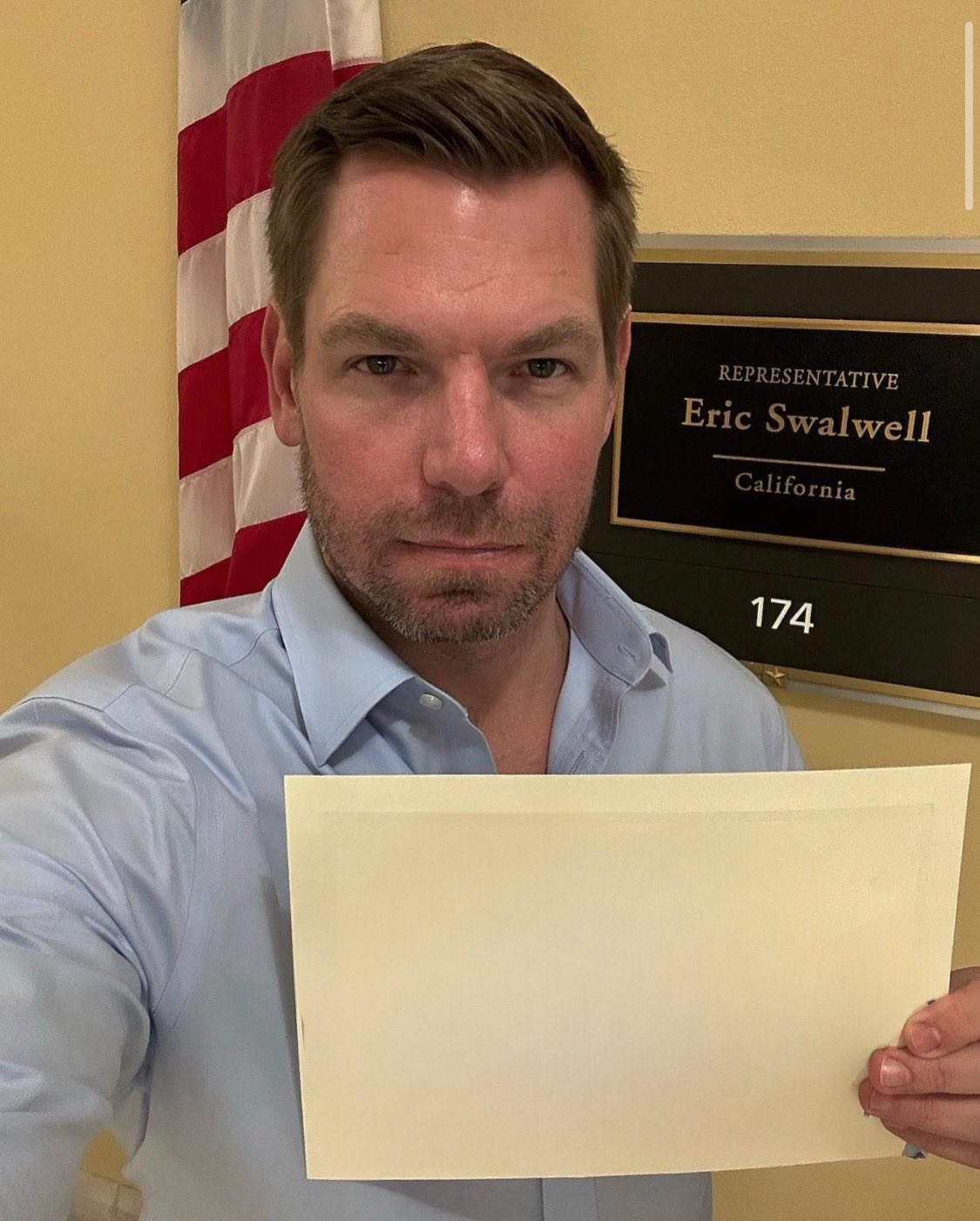 High Quality eric swalwell with blank sign Blank Meme Template