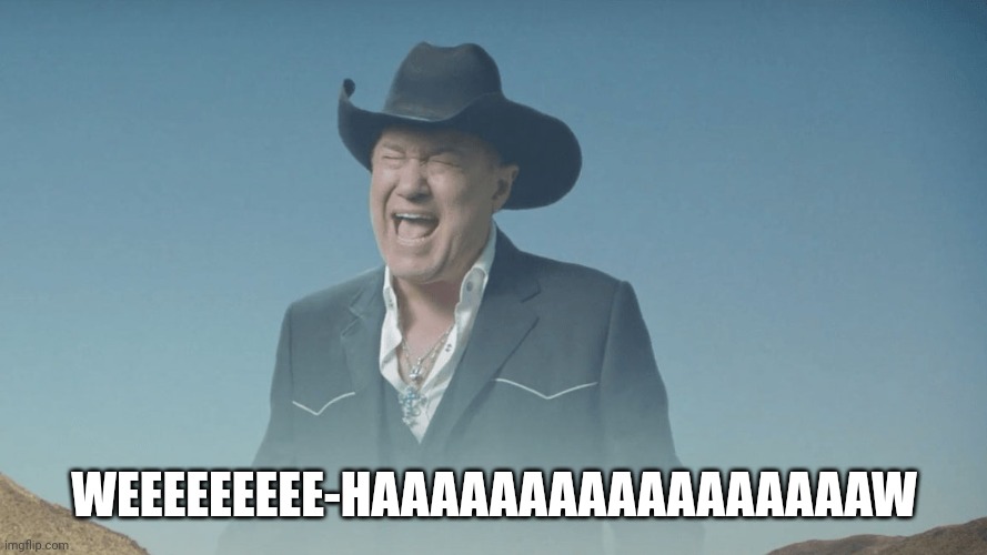Screaming Cowboy | WEEEEEEEEE-HAAAAAAAAAAAAAAAAAW | image tagged in screaming cowboy | made w/ Imgflip meme maker